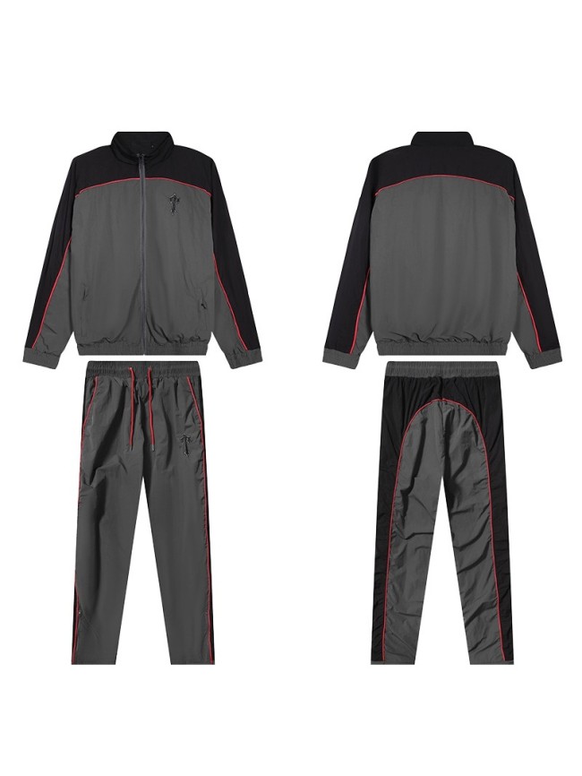 Men's sports and leisure suit, new spring and autumn color-blocked jacket and pants two-piece set, quick-drying and breathable