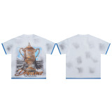 Cross-border foreign trade American fashion VALE new washed print rhinestone street American hip-hop casual pure cotton short-sleeve T-shirt