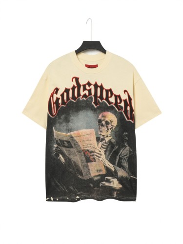 New printed short-sleeve T-shirt for men, summer loose fit, trendy brand, breathable and sweat-absorbent
