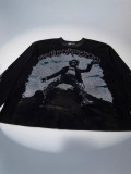 Cross-border trendy new American street hip-hop printed retro waffle casual long-sleeve T-shirt