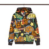Cross-border trendy brand Glo Long's new full-print hooded pure cotton zip-up American street hip-hop sweatshirt