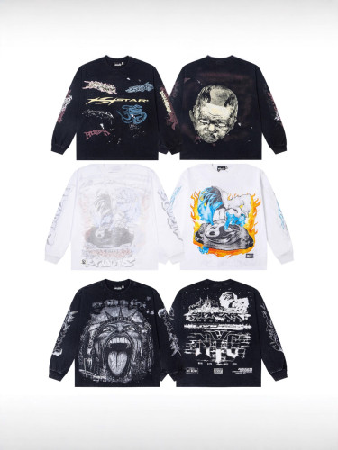 New trendy Hellstar cross-border street hip-hop American letter print casual long-sleeve T-shirt