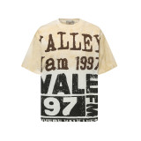 Cross-border American fashion brand VALE's new washed and distressed American hip-hop street print vintage pure cotton versatile short-sleeve T-shirt