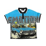 New 25ss Cross-Border Rhinestone Print American Streetwear High Street Short Sleeve T-Shirt