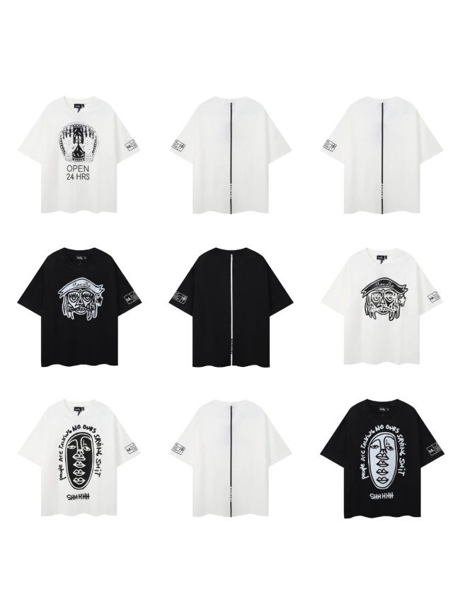 New printed short-sleeve T-shirt for men, summer loose fit, trendy brand, breathable and sweat-absorbent