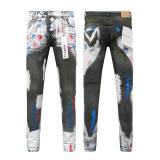 Cross-border trendy new Purple Brand ripped washed vintage street hip-hop denim pants