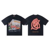 Cross-border trendy new American street hip-hop pure cotton vintage distressed casual versatile short-sleeve shirt