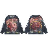 Cross-border American fashion Hellstar washed vintage distressed American street hip-hop printed long-sleeve T-shirt