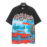 American high street fashion brand summer hip-hop casual racing sunset print loose short-sleeve T-shirt