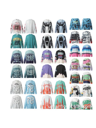 Cross-border foreign trade trendy new SAINT long-sleeve T-shirt, autumn and winter high street loose casual T-shirt for men and women