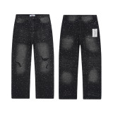 Cross-border American fashion VALE American high street streetwear hip-hop rhinestone distressed straight-leg denim pants
