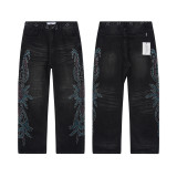 Cross-border American fashion VALE American high street streetwear hip-hop rhinestone distressed straight-leg denim pants