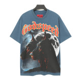 American high street fashion brand summer hip-hop casual racing sunset print loose short-sleeve T-shirt