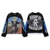 RoughPlay retro print trendy high street casual fashion two-piece set of long-sleeve T-shirts for men and women