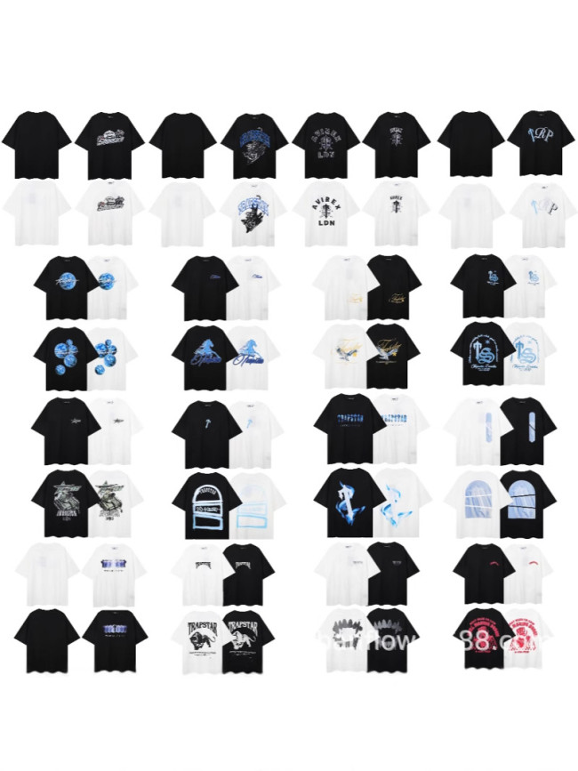 Cross-border American fashion Trapstar brand American street hip-hop casual black and white printed pure cotton short-sleeve T-shirt