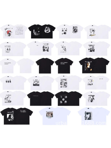 Cross-border European and American trendy brand ERD,  The Moody Rich Kid  pure cotton American casual portrait graphic letter short-sleeve T-shirt