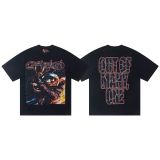 Cross-border trendy new American street hip-hop pure cotton vintage distressed casual versatile short-sleeve shirt