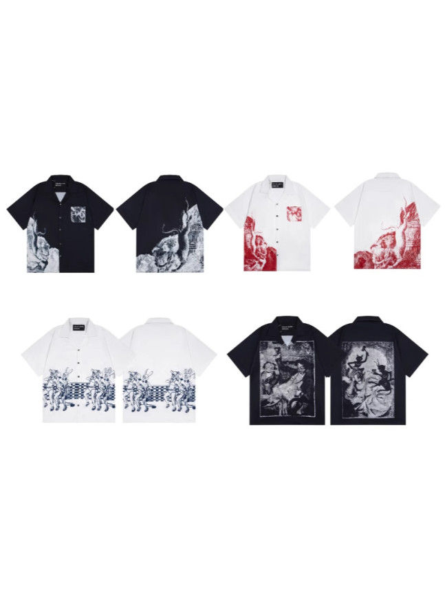 E.R.D American-style cross-border high street hip-hop print pattern new loose casual short-sleeve shirt
