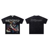 Cross-border American fashion MAJESTIK direct-print American street hip-hop printed rhinestone vintage washed short-sleeve T-shirt