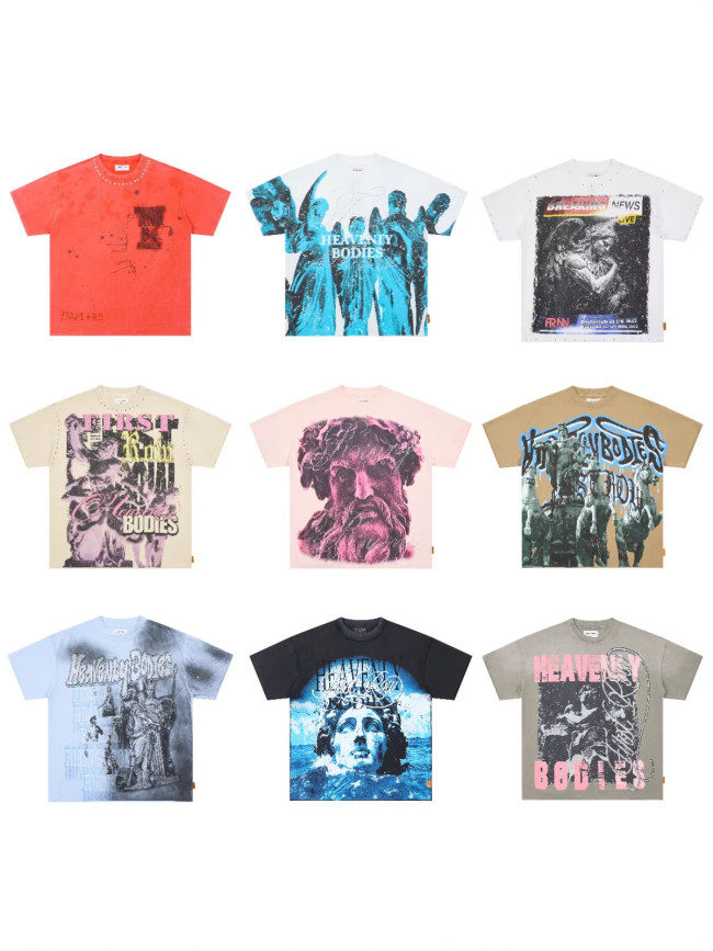 Cross-border foreign trade European and American trendy brand FIRST ROW full rhinestone street fashion short-sleeve T-shirt for men and women