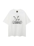 Series T-shirts with short sleeves, letter logo print, round neck, half-sleeve tops, base shirts, trendy on Instagram
