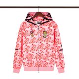 Cross-border trendy brand Glo Long's new full-print hooded pure cotton zip-up American street hip-hop sweatshirt