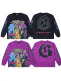 Cross-border American fashion new style American street hip-hop printed retro pure cotton casual long-sleeve T-shirt