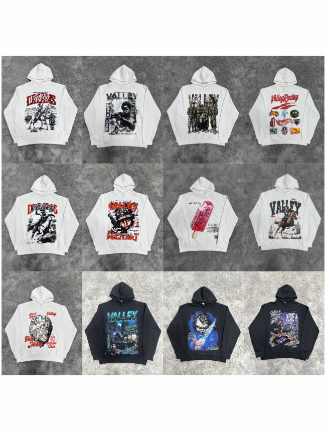 Cross-border American fashion brand VALE new vintage printed hoodie, American street hip-hop pure cotton versatile hooded sweatshirt