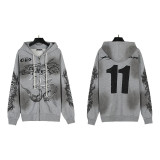 Cross-border American fashion Hellstar loose-fitting American hip-hop street style pure cotton washed vintage zipper hooded sweatshirt