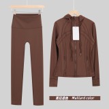 Original Embroidered  Cropped Pants and Jacket Set Slim Fit Cropped Pants Slim Fit Jacket Stretchy Sports Running Wear