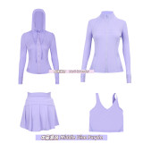 Original Embroidered  Hooded Jacket, Stand-up Collar Jacket, Short Skirt, U-shaped Tank Top, Four-piece Slim Fit Set
