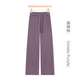 Original Embroidered  Sweatpants, Loose Fleece-Lined Straight Pants, Women's High-Waisted Wide-Leg Pants with Drawstring