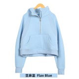 Original Embroidered  Sweatshirt for Women, High Collar, Half-Zip, Loose Fit, Fleece-Lined, Long Sleeve, for Sports and Fitness