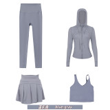 Original Embroidered  Hooded Jacket, Short Skirt, U-Back Tank Top, Cropped Pants Four-Piece Slim-Fit Outfit