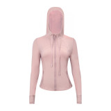Original Define brand yoga jacket with hood for women, casual breathable sports and fitness top