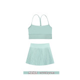 Original Embroidered  Accordion Skirt Y-Back Tank Top Set with Chest Pads, Anti-Exposure Accordion Skirt for Yoga