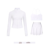 Original Embroidered  Short Jacket, Gold Y-Back Vest, Short Skirt Set, Yoga Sportswear, Full Zip Slim Fit