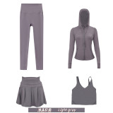 Original Embroidered  Hooded Jacket, Short Skirt, U-Back Tank Top, Cropped Pants Four-Piece Slim-Fit Outfit