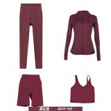 Original embroidered  stand-up collar jacket, three-quarter pants, nine-quarter pants, U-shaped tank top, four-piece slim-fit stretch suit