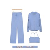 Original Embroidered  Straight Pants, Y-Back Vest, Stand-Up Collar Jacket Set, Barely-there Fitness Sports Bra with Beautiful Back Design