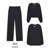 Original Embroidered  European and American Style Crew Neck Sweatshirt Long Sleeve Air Layer Loose Yoga Sports Set
