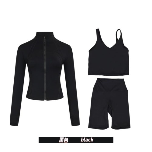 Original Embroidered  Short Gold Jacket U-Neck Tank Top Five-Piece Set Yoga Sports Slim-Fit Cardigan