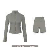 Original Embroidered  Short Stand Collar Jacket and Cropped Pants Slim Fit Sports Yoga Windproof Set