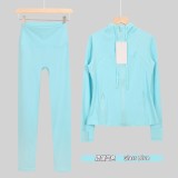 Original Embroidered  Cropped Pants and Jacket Set Slim Fit Cropped Pants Slim Fit Jacket Stretchy Sports Running Wear
