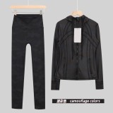 Original Embroidered  Cropped Pants and Jacket Set Slim Fit Cropped Pants Slim Fit Jacket Stretchy Sports Running Wear