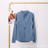 The same classic Define stand-up collar yoga top with original label, women's long-sleeve sports fitness jacket