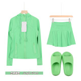 Original Embroidered  Thick-Soled EVA Sandals, Hooded Jacket, Short Skirt Set, Women's Summer Slim-Fit Yoga Wear