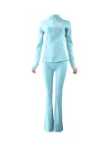 Original Embroidered  Flared Pants and Jacket Set, Long Sleeve Slim-Fit Women's Coat, Elastic for Running