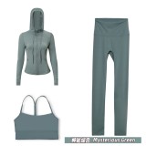 Original Embroidered  Hooded Jacket Y-shaped Nine-point Set Long-sleeved Women's Slim-fit Jacket Stretchy Sports Running Wear