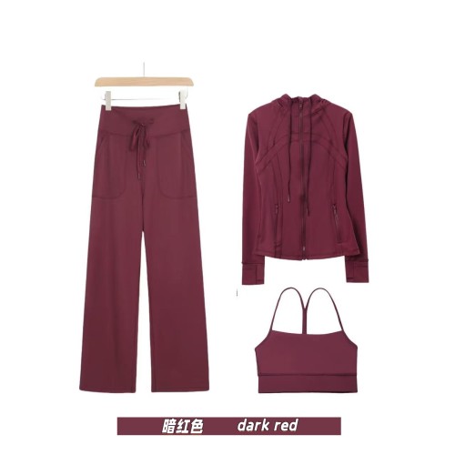 Original Embroidered  Straight Pants Y-Back Tank Top Hooded Jacket Set, Barely-there Fitness Sports Bra with Beautiful Back Design